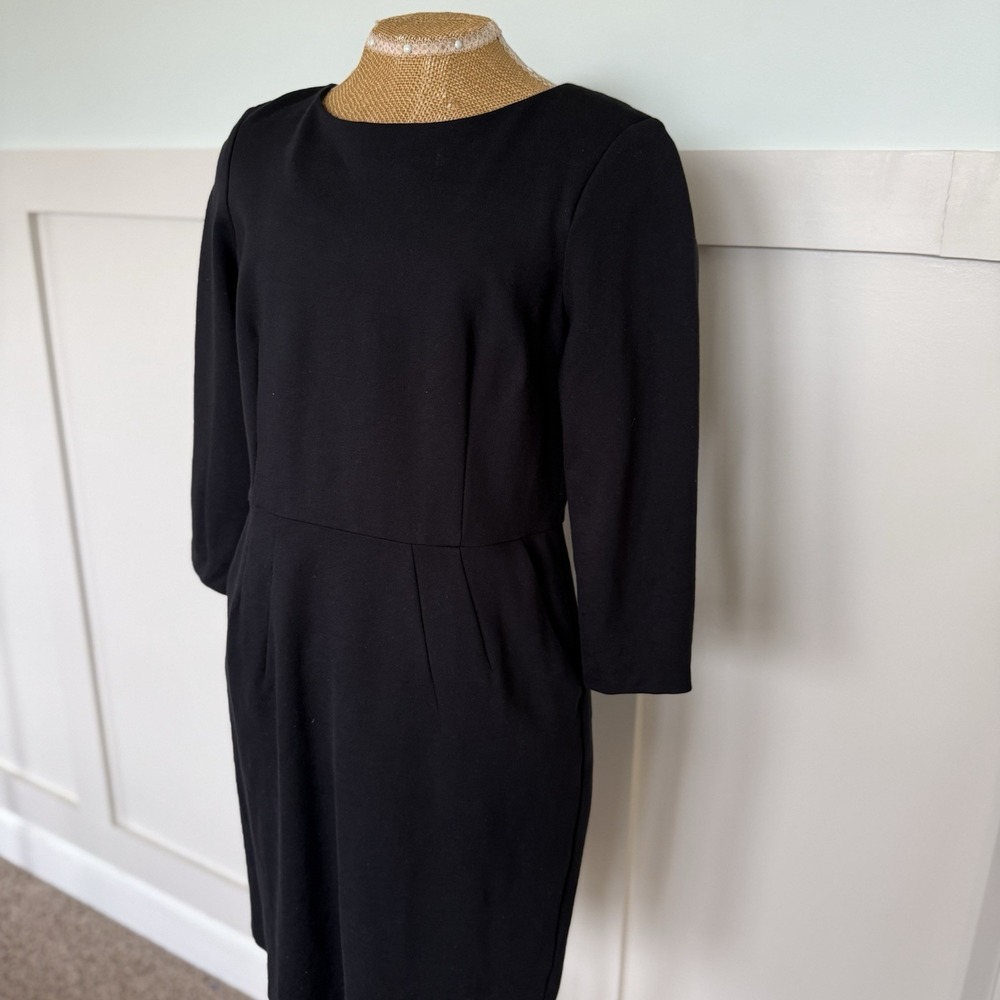 Lands' End Sheath Dress 12P Black Career Minimalist Capsule Scuba 3/4 Sleeve - Picture 2 of 10